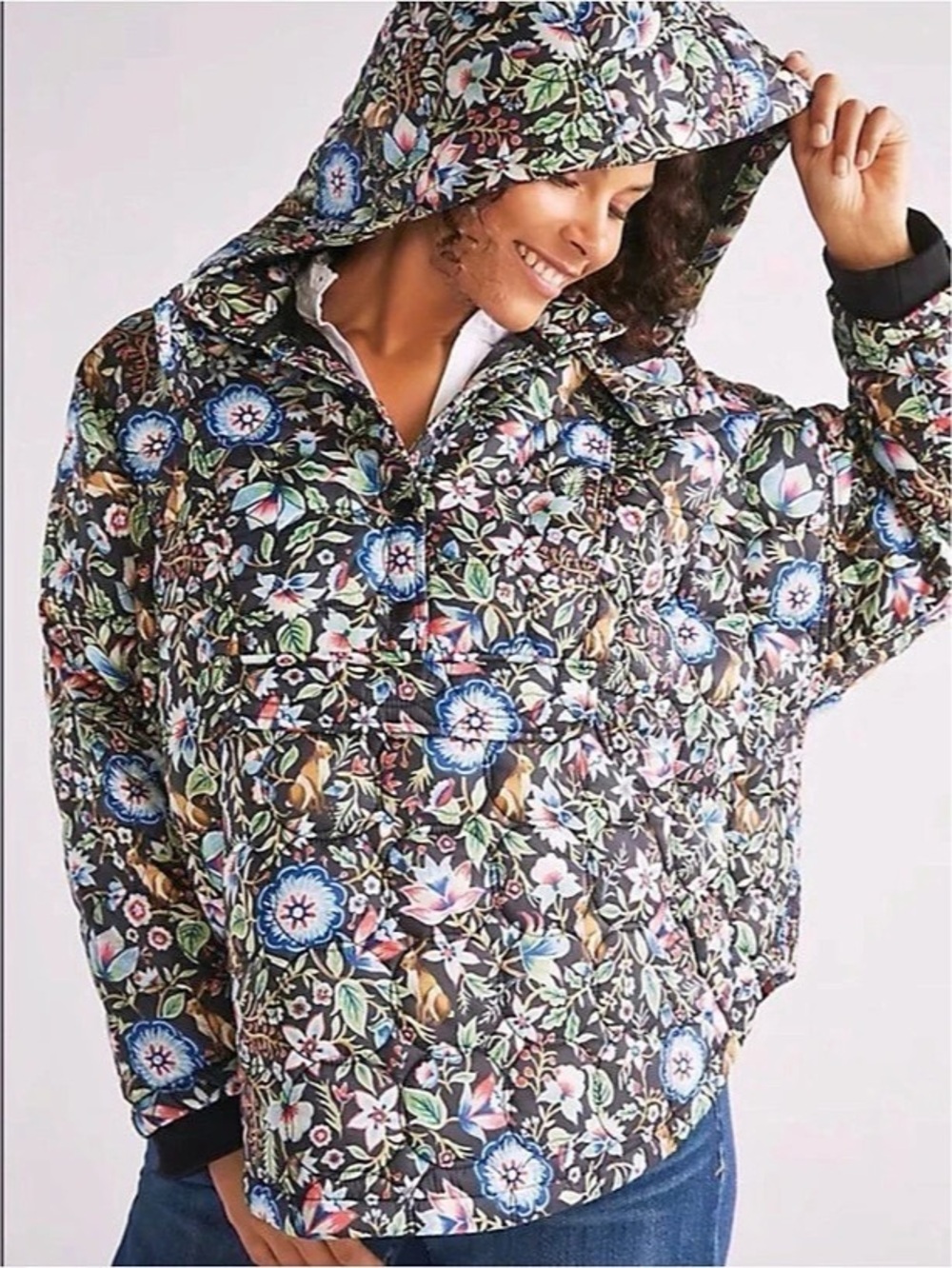 EUC Maeve by Anthropologie Floral Quilted Hooded Jacket, size 3X